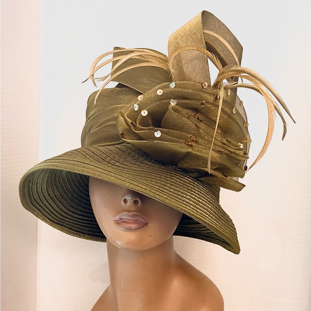 Whittall & Swan Olive Green Couture Church Derby Hat